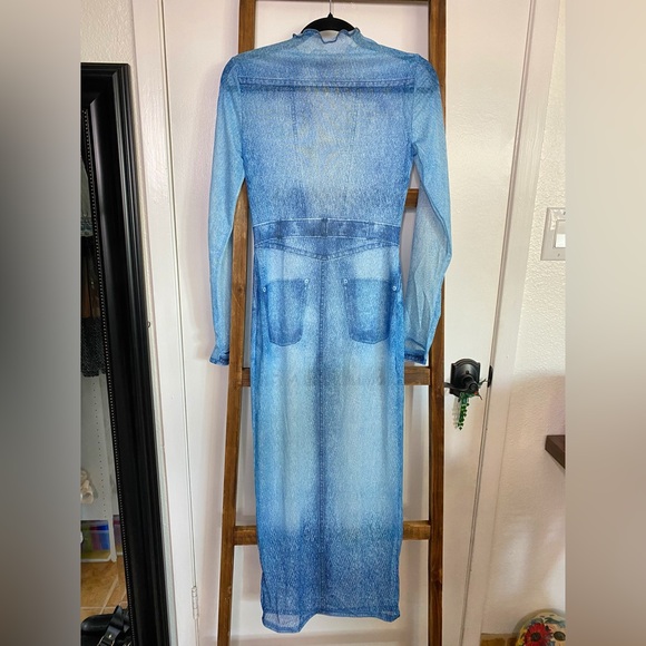 Stylish Blue sheer  denim accented Dress - Picture 7 of 7